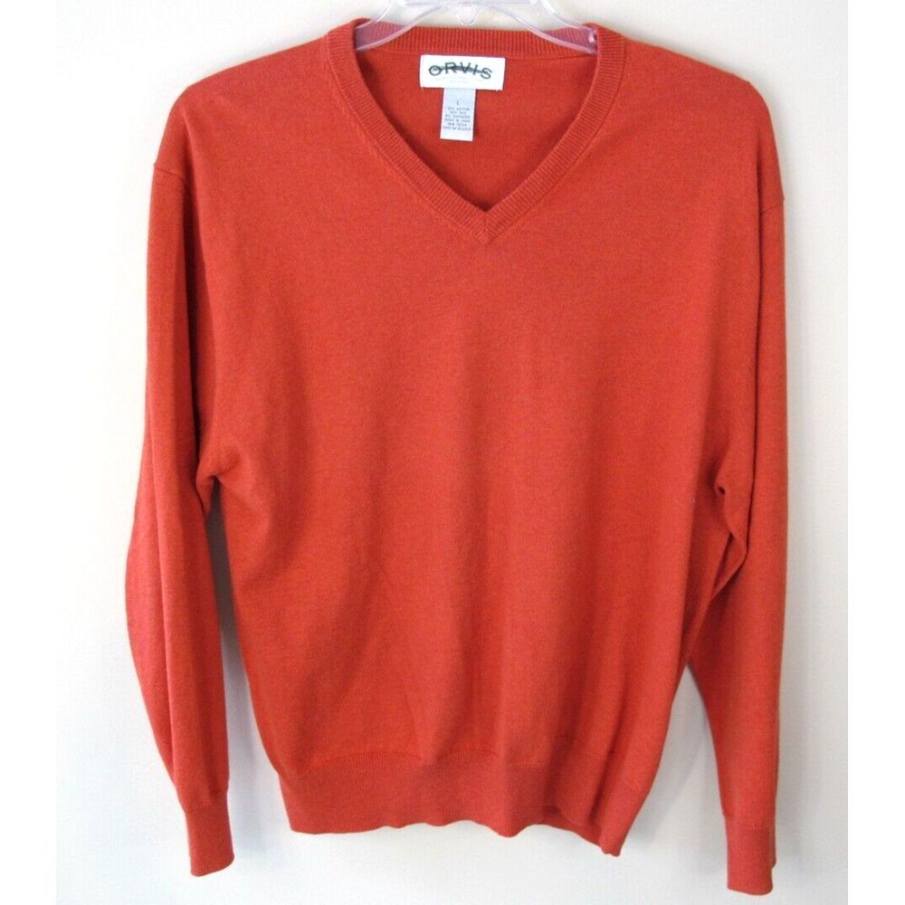 Orvis Long Sleeve V-Neck Sweater Men's Large Cotton‎ Blend Silk Cashmere